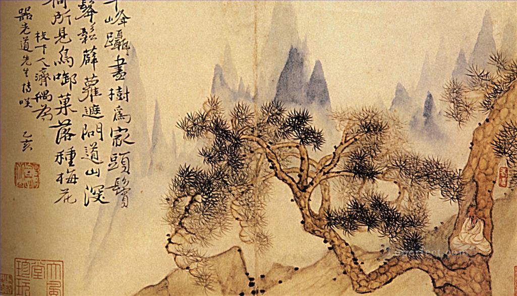 Shitao en meditación al pie de las montañas imposible 1695 chino tradicional Pintura al óleo